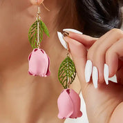 Elegant Tulip Rose Flower Dangle Earrings for Women - Boho Style