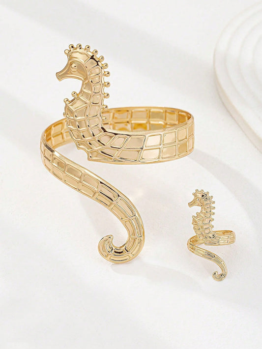 Adjustable Gold Seahorse Bracelet and Open Waterproof Stylish Women Jewelry Trendy Party Wear Accessories