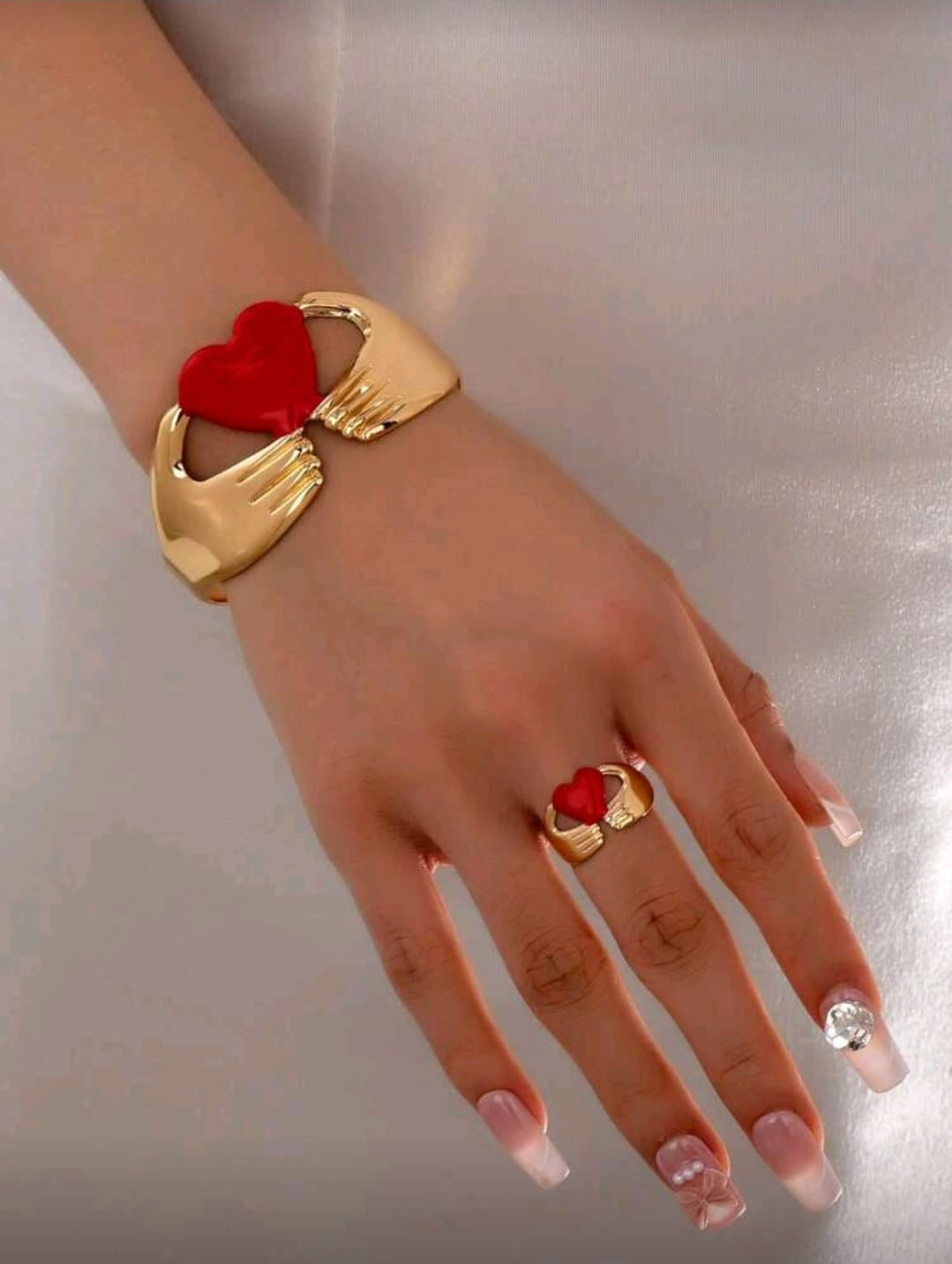 Golden Embrace Heart Bracelet & Ring Set
