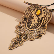 Retro Lace Necklace with Irregular Gemstone Inlays