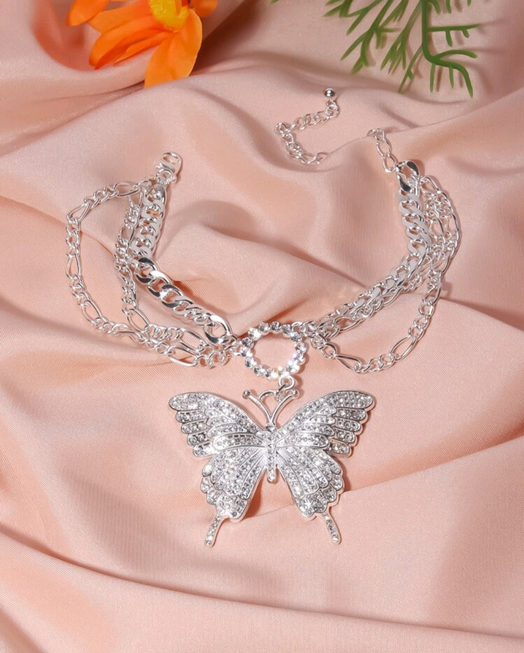 1pc Multi-Layer Full Rhinestone Decor Large Butterfly Anklet
