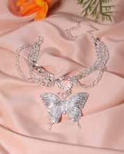 1pc Multi-Layer Full Rhinestone Decor Large Butterfly Anklet