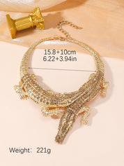 MANILAI Large Crocodile Necklace, Fully Rhinestone Inlaid, Women’s Statement Jewelry, Alloy Torque Choker Bib Collar Maxi Necklace