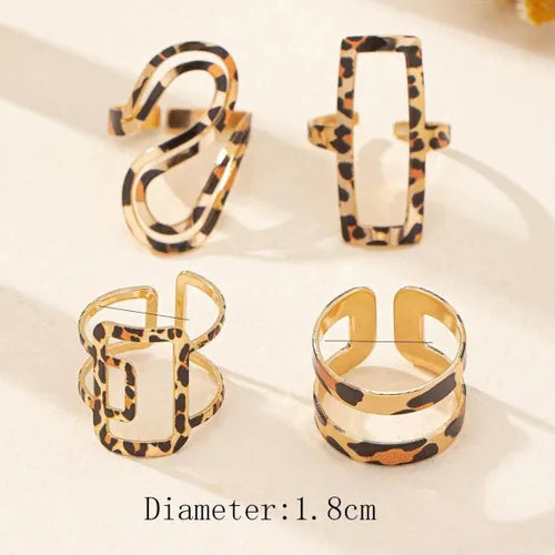4pcs set bohemian style leopard print rings