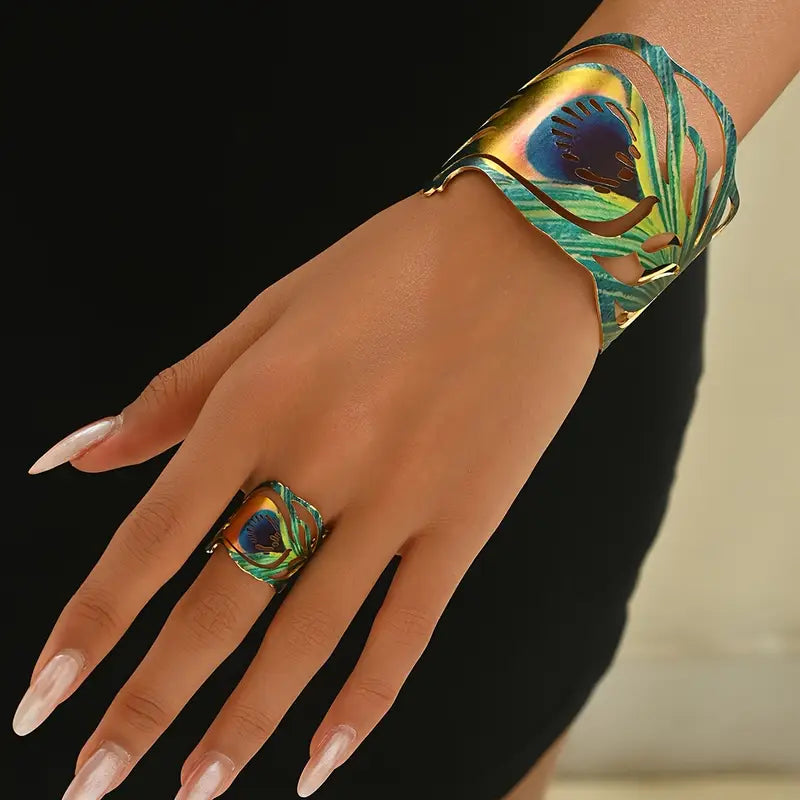 Peacock Jewelry Set – Bracelet & Ring