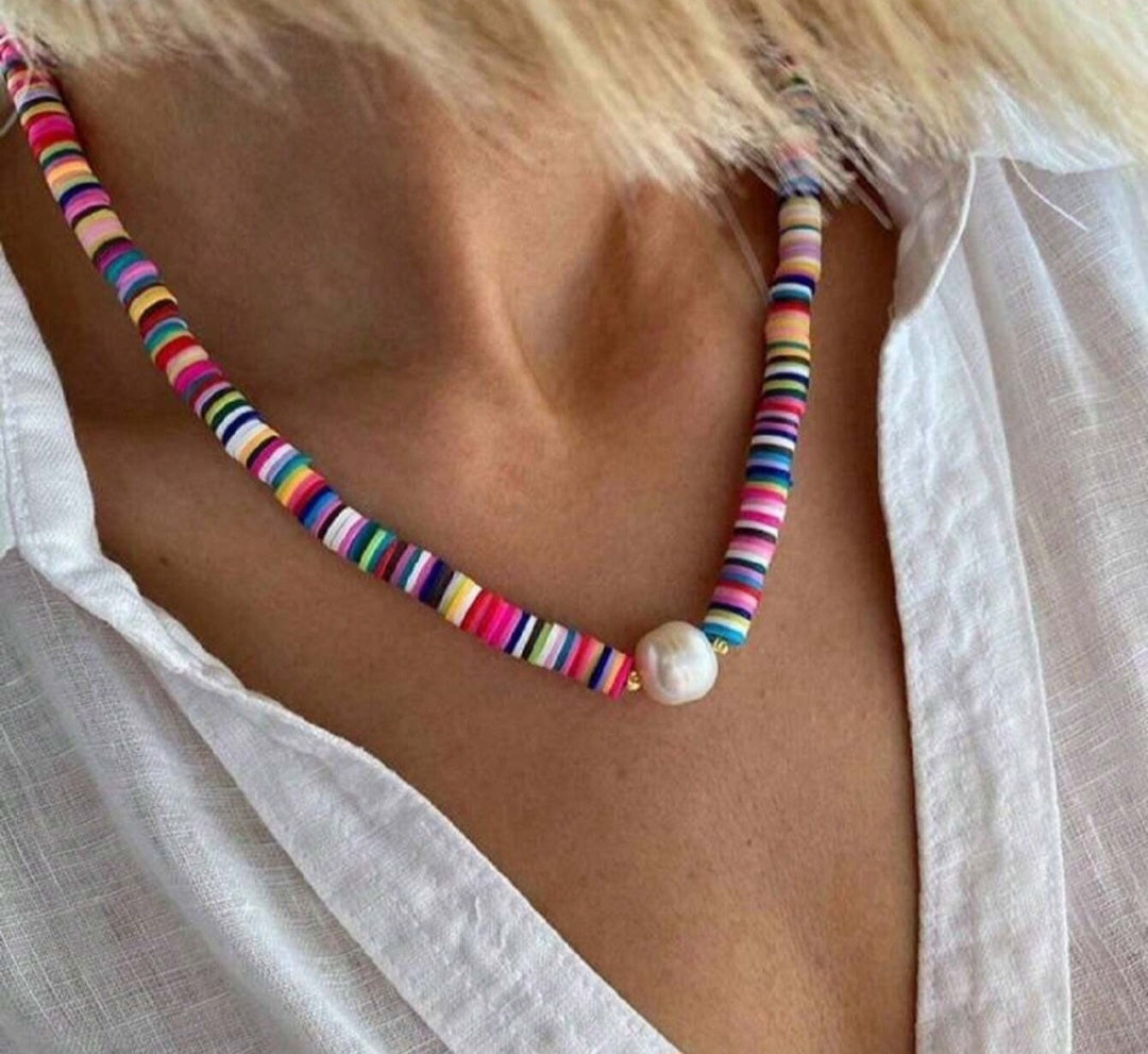 Colorful Soft Clay Necklace, Pearl Necklace BY SHEIN