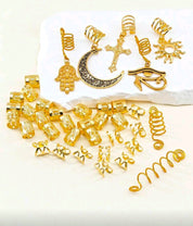 27PCS Gold Hair Jewelry for Braids Loc Jewelry Cross Braid Clips Multi Style Loc Dreadlock Beads Sprial Hair Decoration Metal Hair Cuffs Rings Braid Accessories for Women and Mens