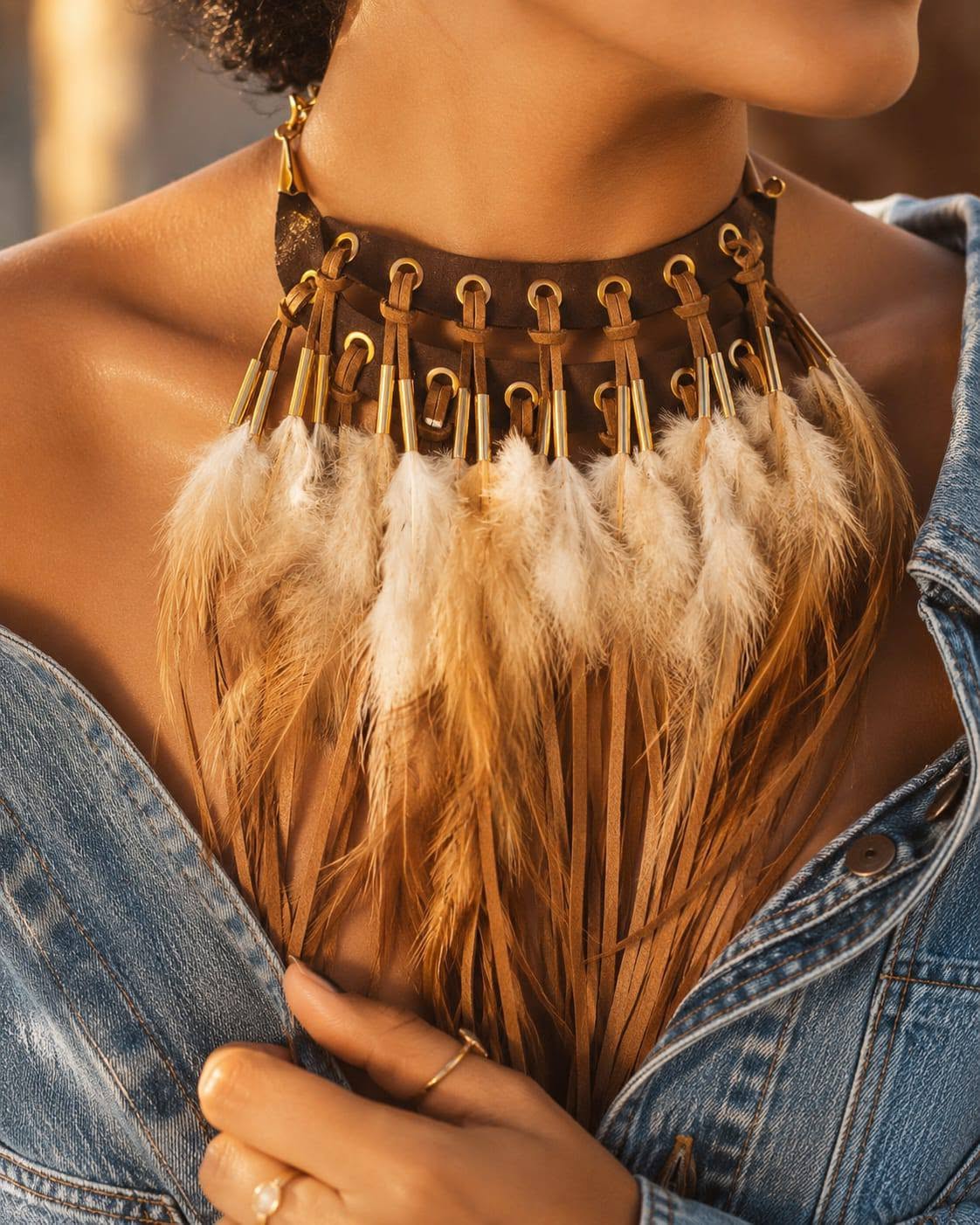 Bohemian Feather Fringe Statement Necklace