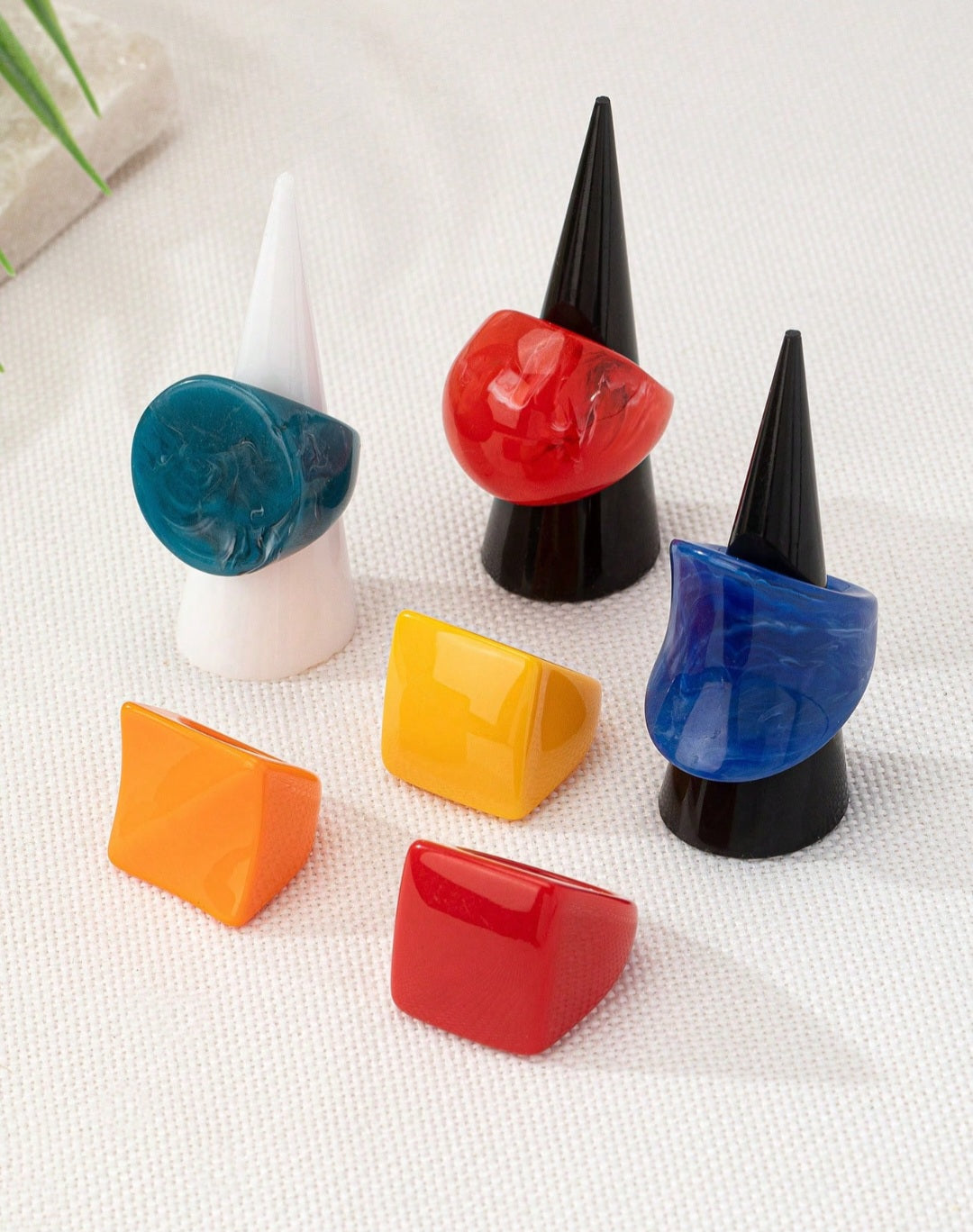 6pcs Set Vintage Exaggerated Acrylic Rings