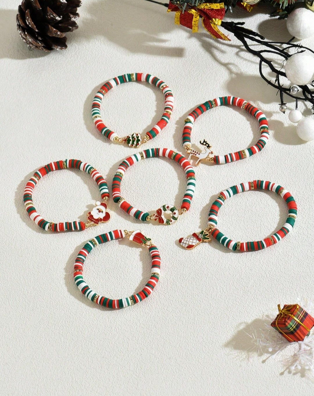 6pcs/Set Reindeer, Santa Claus, Christmas Tree Soft Ceramic Decorative Bracelet