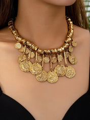 ZAA Retro Trendy Irregular Geometric Tassel Pendant Alloy Necklace