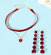 ZZ ZINFANDEL Red Choker Necklace Love Heart Velvet Choker Collar Necklace and earrings,Women`s Layered Heart Black Velvet Choker Pendant Chain for Women Teen Girls Christmas Gift