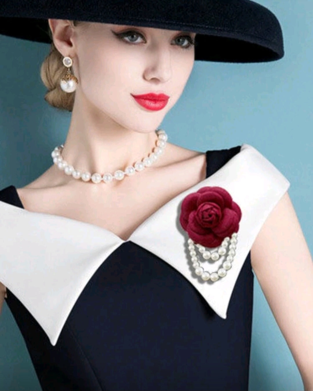 1pc Elegant Women's Camellia Flower Faux Pearl Tassel Brooch Pin For Shirt Collar Clothing Accessory, Party And Wedding Gift Valentines,Mom,Mother,Mother's Day,Gift