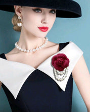 1pc Elegant Women's Camellia Flower Faux Pearl Tassel Brooch Pin For Shirt Collar Clothing Accessory, Party And Wedding Gift Valentines,Mom,Mother,Mother's Day,Gift