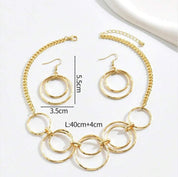 Gold Double-Loop Necklace Set for Women Loop Chain Link Choker Necklace and Dangle Loop Earrings Statement Jewelry Set