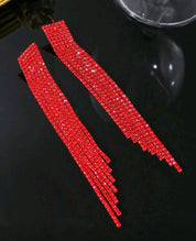 Black and Red Concert Chandelier Earrings with Rhinestone Sparkle, Long Tassel Dangle Earrings for Wedding Jewelry for Women