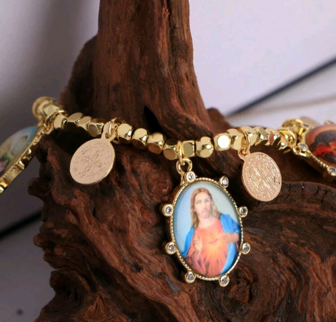 1pc,  Virgin Mary Jesus And Baby Necklace Oval Shape Glass Cabochon Photo Dome Long Cord Choker Collar Christian Jewelry