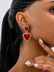 1 Pair Charming Simple Sweet Cute Punk Style European And American Metal Alloy Red Enamel Heart Drop Earrings, Suitable For Ladies Daily Wear, Socializing, Parties, PR, Valentine's Day Necklace, Couple Gift, Girlfriend Gift,Mom,Mother,Mother's Day,Gift