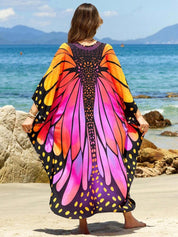 Butterfly Print Boho Maxi Kaftan Dress