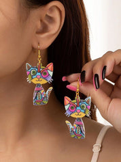 Bonsny Acrylic Cute Cat Earrings for Women and Girls, Large Long Dangle Earrings, Fashion Jewelry, Gifts, New Animal Style Accessories