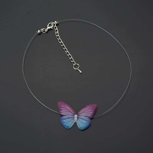 Simple Blue Imitation Butterfly Pendant Necklace for Women, Boho Chain Choker, Summer Beach Party Trendy Jewelry Accessories