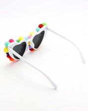 Trends2pcs Colorful Plush Ball Glasses And Earrings Set, Cute Heart-Shaped, Unique And Novel, Party And Dance Eyeglasses, Fun Eyeglasses Boho