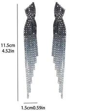 1 Pair of Elegant Earrings for Women with Full Rhinestones and Gradient Tassels, Versatile Fashion Earrings for Wedding, Party, or Formal Dress