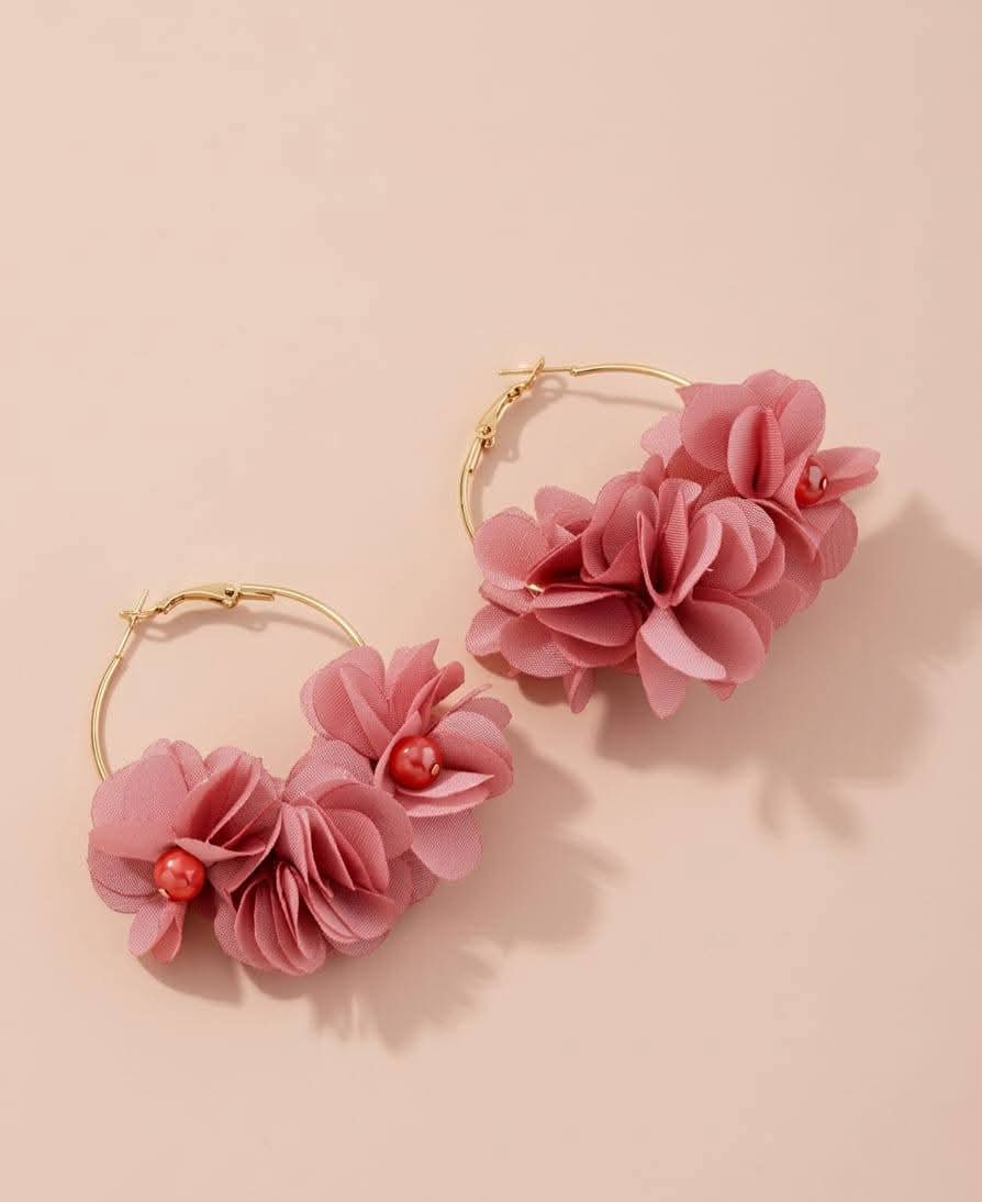 Yellow Chimes Earrings For Women Multicolor Boho Dangle Lace Cloth Mesh Yarn Chiffon Silk Handmade Flower Layered Petal Circel Hoop Jewelry Earrings for Women and Girls