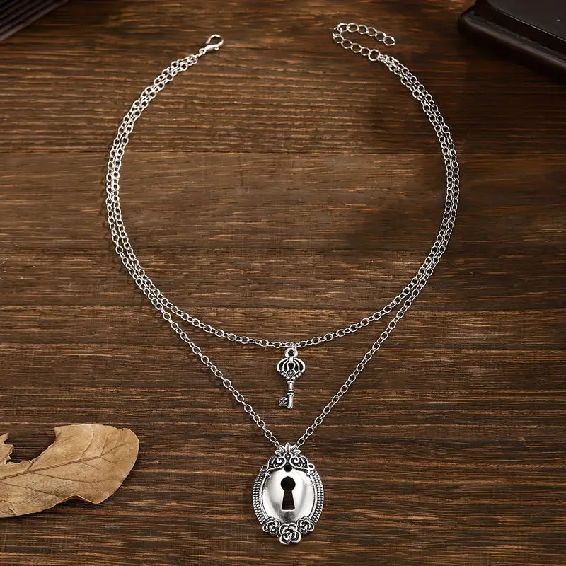 Lottie- the Lock and Key Pendant Double Chain Necklace