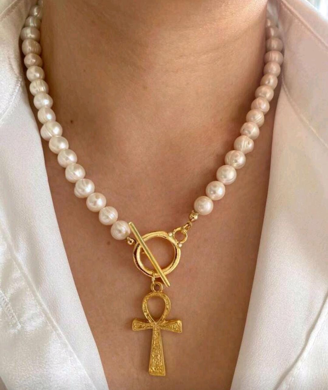 Ankh Pearl Necklace