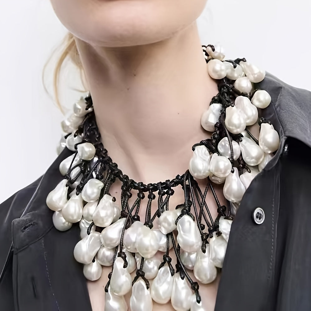 Baroque Pearl Macramé Fringe Necklace