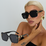 Women's Oversized Full Square Frame UV400 Sunglasses – Classic Black Design with Dark Gray Lenses