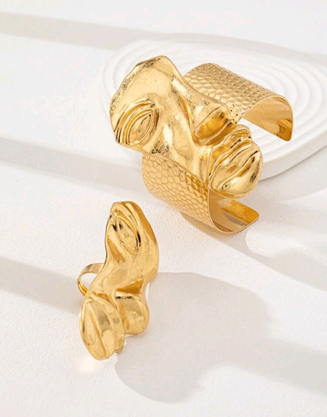 Modern Abstract Face Bracelet and Ring Set