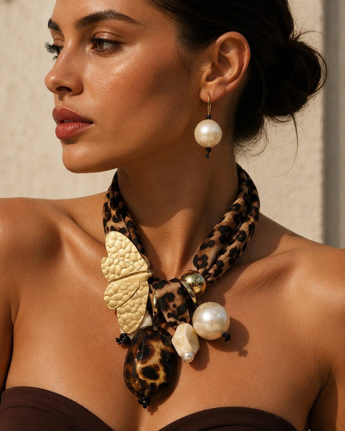 Set Leopard with pearl Necklace &Earrings