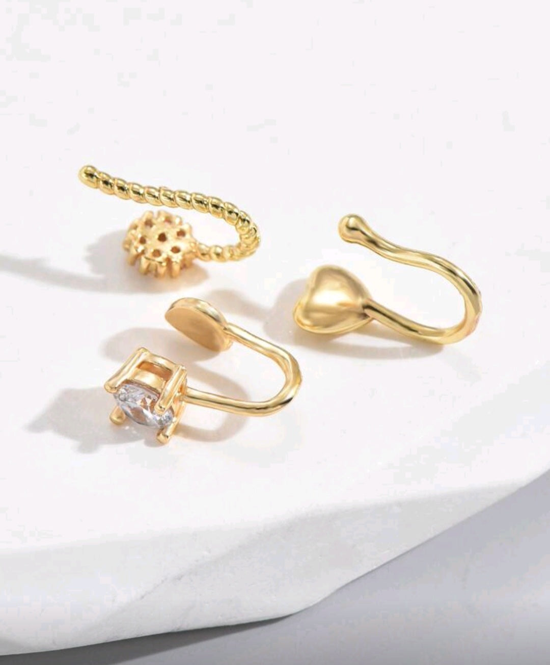 3pcs/Set Heart & Cubic Zirconia Decor Nose Cuff Unisex Fashion Punk Body Piercing Jewelry Valentines,Mom,Mother,Mother's Day,Gift