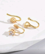 3pcs/Set Heart & Cubic Zirconia Decor Nose Cuff Unisex Fashion Punk Body Piercing Jewelry Valentines,Mom,Mother,Mother's Day,Gift