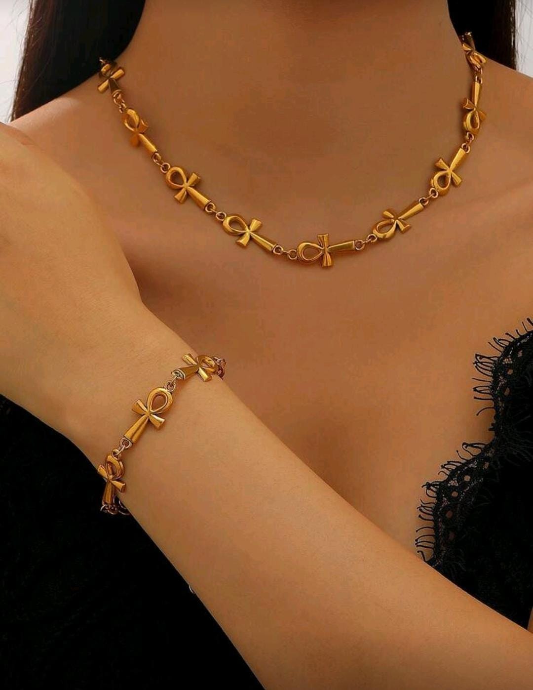 Ankh Jewelry Set – Bracelet & Necklace