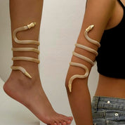 Flexible Snake Wrap Anklet – Versatile Metal Jewelry, Adjustable Gold-Tone Snake Design