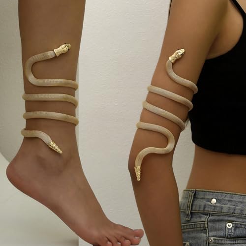 Flexible Snake Wrap Anklet – Versatile Metal Jewelry, Adjustable Gold-Tone Snake Design