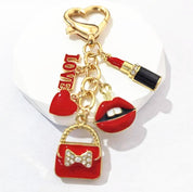 Kiss Charm Red Lipstick Chic Keychain for Women Stylish Fashion Purse Charm with Love Heart Lips & Bag Key Ring