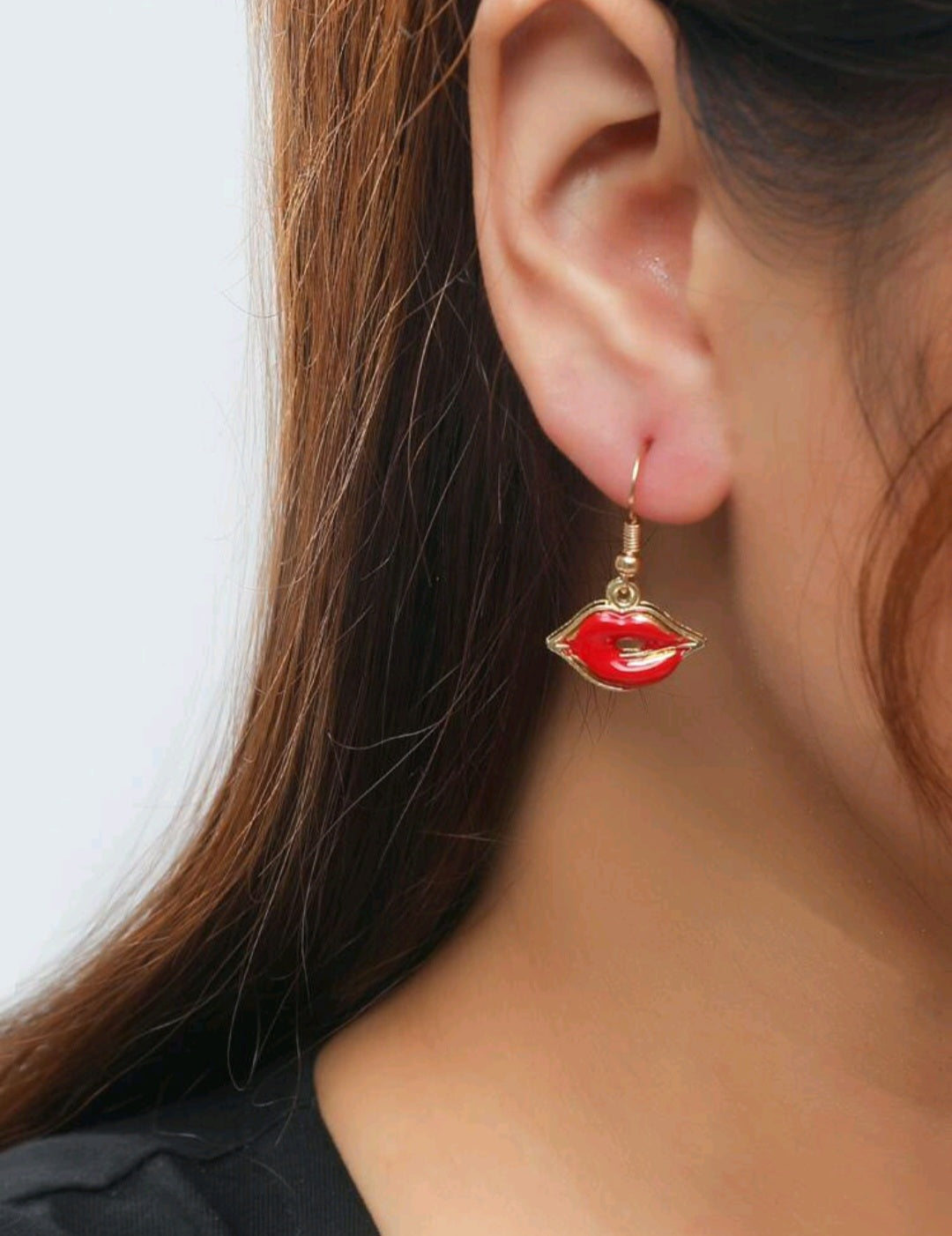 Women Fashion Red Lip Dangle Earrings