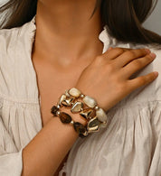 3pcs Vintage Multi-Layer Brown Acrylic Beaded Bracelet