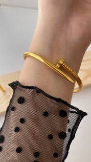 Armwear - Chic Stainless Steel Nail Bracelet for Women with Sleek Finish, Anti Tarnish Jewelry, Aesthetic Cuff for Girls, Minimalist Hand Accessory, Trendy Gift