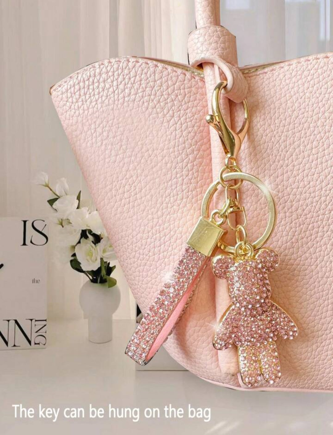 Fashionable Unisex Bear Shaped Keychain, Full Of Diamond, Pink/Orange/White, Fine And High-End Women's Car Key Chain Pendant, Popular Backpack Decoration, Fashionable Ornament For Car Keys, Diamond Inlaid Bag Pendant, Cute And Exquisite Universal Fitting