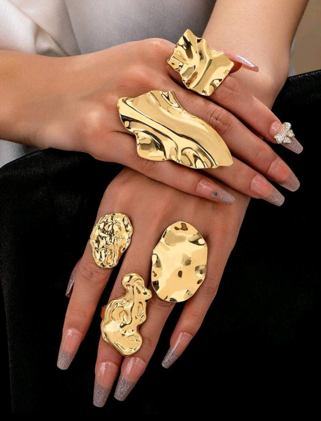 4 Pcs Golden  Rings Set For Women Chunky Statement Ring , Spring Summer Boho Jewelry