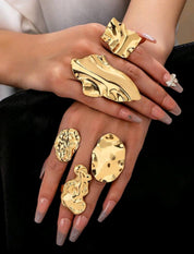 4 Pcs Golden  Rings Set For Women Chunky Statement Ring , Spring Summer Boho Jewelry