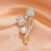 Rhinestone Crystal Tulip Flower and Leaf Brooch Pin, Elegant Women's Brooch for Dresses, Sparkling Rhinestone Pin Jewelry, Perfect Gift for Brides, Girls, and Women