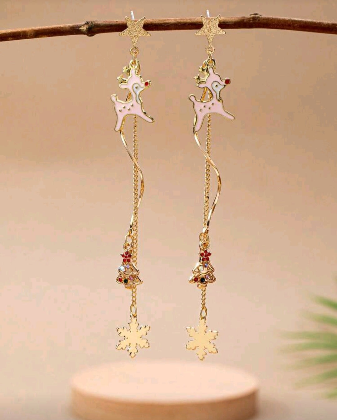 1 Pair Enameled Deer Christmas Tree Snowflake Dangle Earring, Winter Holiday Festive Xmas Earrings, 2025 Christmas Earrings Jewelry Gift For Women