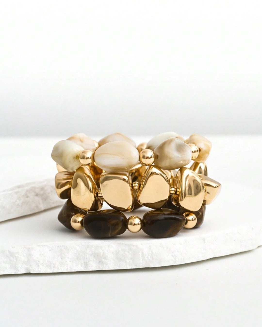 3pcs Vintage Multi-Layer Brown Acrylic Beaded Bracelet