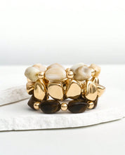 3pcs Vintage Multi-Layer Brown Acrylic Beaded Bracelet